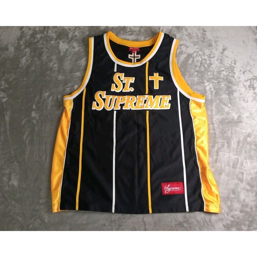 St. Supreme #10 Basketball Jersey Mens Medium Black And Yellow